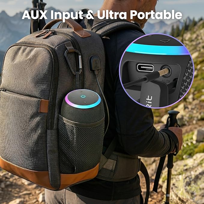 GEARit Small Portable Wireless Speaker with Deep Bass & RGB Light | 15W Bluetooth Speaker V5.3 IPX6 Waterproof & Dustproof | AUX & TWS Pairing 10H Playtime for Camping Beach Travel Home Gift