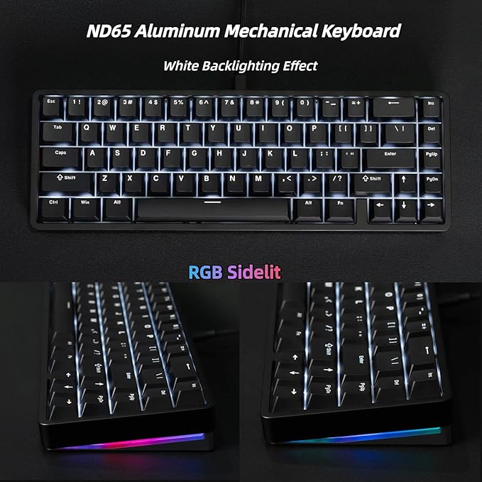 OOCTPK Chilkey ND65 Wired Aluminum Mechanical Keyboard, 65% Layout Portable Gaming Keyboard, PBT Doubleshot Keycaps, Hot Swappable Custom Key Board for Laptop and Office PC - Black