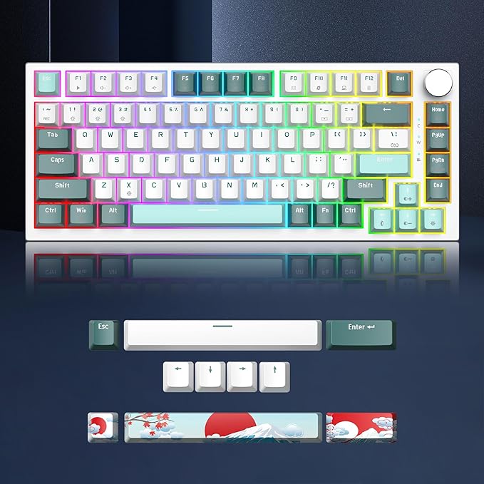 Owpkeenthy 75 Percent Gaming Keyboard Gasket Mounted, 82 Key Wired Mechanical Keyboard Hot Swappable with Knob Linear Red Switch RGB Backlit for PC Laptop (Forest)