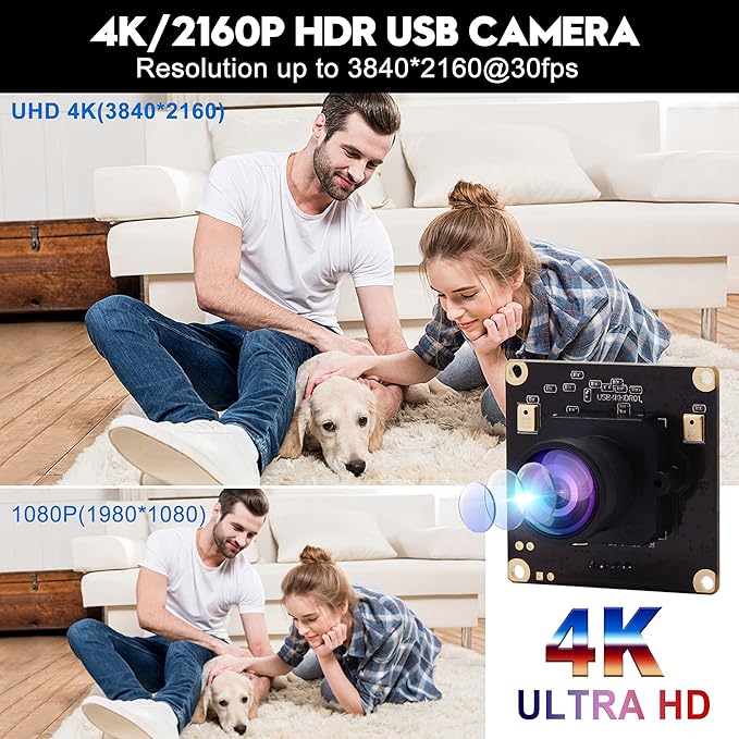 ELP 4K USB Camera 170degree Fisheye USB Webcam Board with Microphone,Ultra HD 3840X2160 30fp 4K Cameras,Wide Angle IMX317 Mini 4K USB Camera Module with Audio for Machine Vision,Smart Kiosk,Robot,ATM