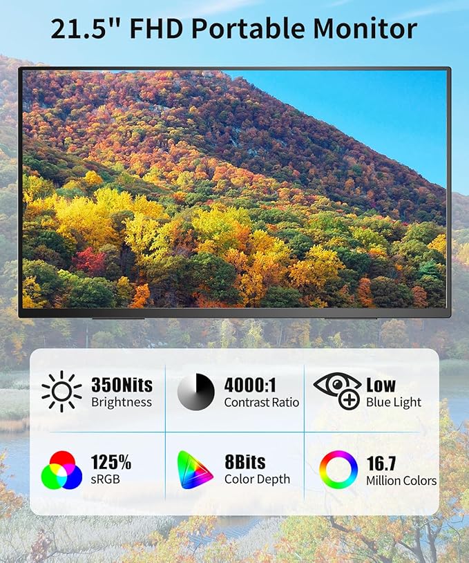 MAGICRAVEN Wireless Portable Monitor with Battery- 21.5" 1080P 100Hz IPS Second Screen for Office, AirPlay & Miracast Casting, Up to 3.5hrs Use, No Cables or Drivers Needed, Works with Laptop/PC/Phone