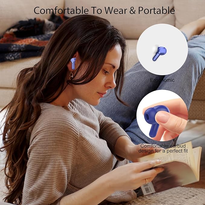 Wireless Earbuds, Bluetooth 5.4 Headphones HiFi Stereo, Bluetooth Earbuds with ENC Noise Cancelling Mic, IP7 Waterproof in Ear Earphones, 48H, LED Display Ear buds for Pad Workout Sports, Blue