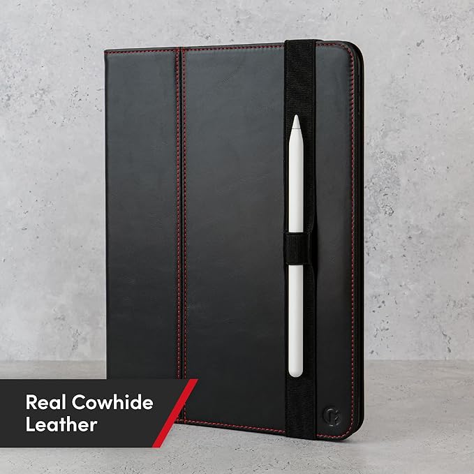 Casemade Real Leather Case Compatible with iPad Air 11-inch M4/M3/M2 (2026/2025/2024), iPad Air 5th/4th Generation 10.9'' - Full-Grain Leather Cover, Auto Sleep/Wake, Dual Stand Position (Black)