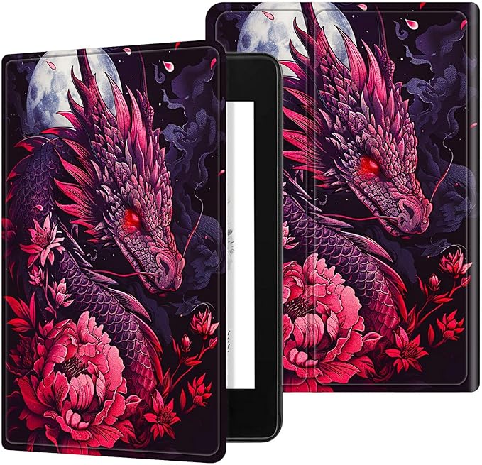 for Case for 6" Kindle 10th Generation 2019 Release (Model No J9G29R) E-Reader Case, Slim Kickstand Stand Leather Smart Cover with Auto Wake/Sleep, Pink Flower Dragon