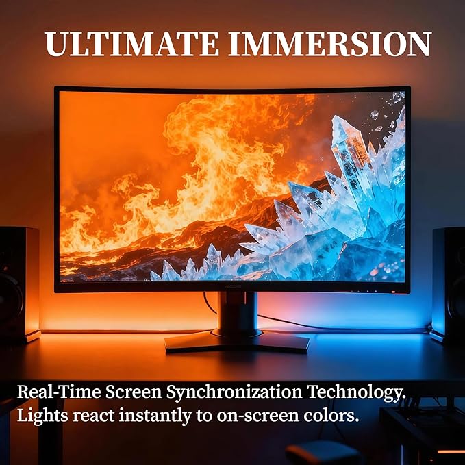 RGB Monitor Backlight with Screen Sync, Dual USB Powered Ambient Lighting Kit for 24 Inch PC Monitors, Music Mode, Dynamic Dreamcolor Gaming Lights for Desk Setup (4 Sides - 24 inch)