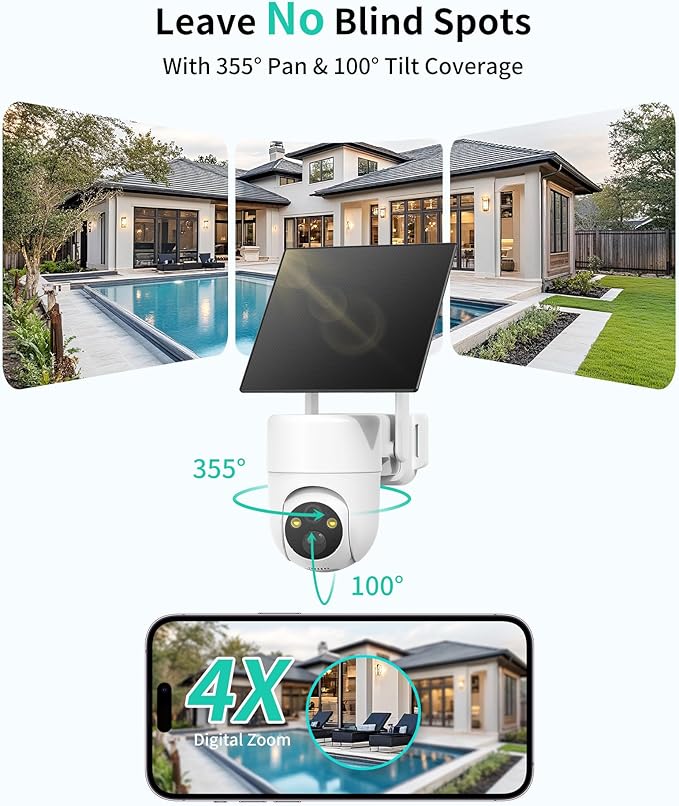 LIWAN 4G LTE Cellular Security Cameras Wireless Outdoor 2-Pack, Solar Powered No WiFi Security Camera with SIM Card, 2K HD Color Night Vision, 360° View Off-Grid Cam for Farm, Cabin, Construction Site
