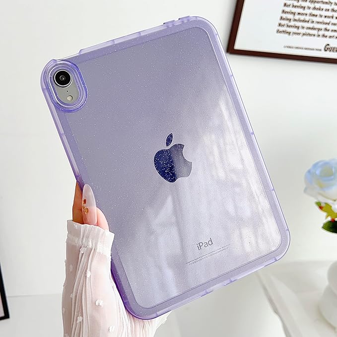 Case for iPad mini 7 (A17 Pro) 2024/ iPad mini 6 Case 2021,iPad mini 7th/6th Generation 8.3 inch, UUcovers Glitter Clear Soft TPU Back Shockproof Bling Sparkly Silicone Lightweight Thin Cover, Purple