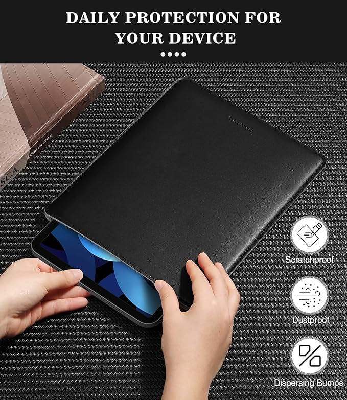 MoKo 9-11 Inch Tablet Sleeve, PU Leather Briefcase Slim Stylish Case Fits New 11-inch iPad Air M4 2026/iPad Pro M5, Air 5/4th 10.9, 10th Gen 10.9, 9/8. Gen 10.2, Tab S8/S9 11, Black