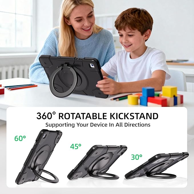 Andnary Case for Samsung Galaxy Tab A11+ Plus/A9+ 11 Inch 2025/2023, Tablet Case for Samsung Galaxy A9 Plus/A11+ with Screen Protector/360° Rotating Stand/Pen Holder/Shoulder Strap (Black)