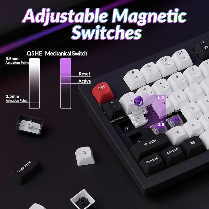 Keychron Q5 HE Rapid Trigger Gaming Keyboard Wireless with Hall Effect Gateron Double-Rail Magnetic Switch Adjustable Actuation, 2.4 GHz/Bluetooth/ QMK RGB Aluminum for Mac Windows Linux - Black