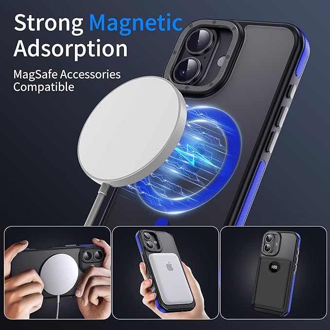 Strong Magnetic for iPhone 17 case [10Ft Military-Grade Protection] Compatible with fit MagSafe Shockproof Slim Thin Cover case for iPhone 17 6.3 inch, Blue Bumper