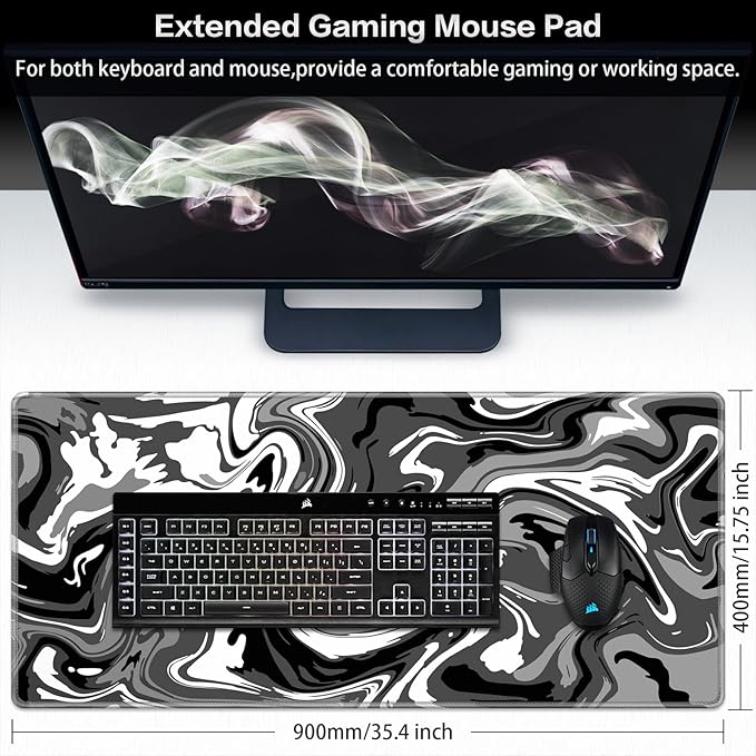 Canjoy Gaming Mouse Pad, Fluid Pattern Mouse Pad 35.4x15.7inch Large Extended Computer Mouse Mat Keyboard Full Desk Mousepad for Gaming, Office, Home
