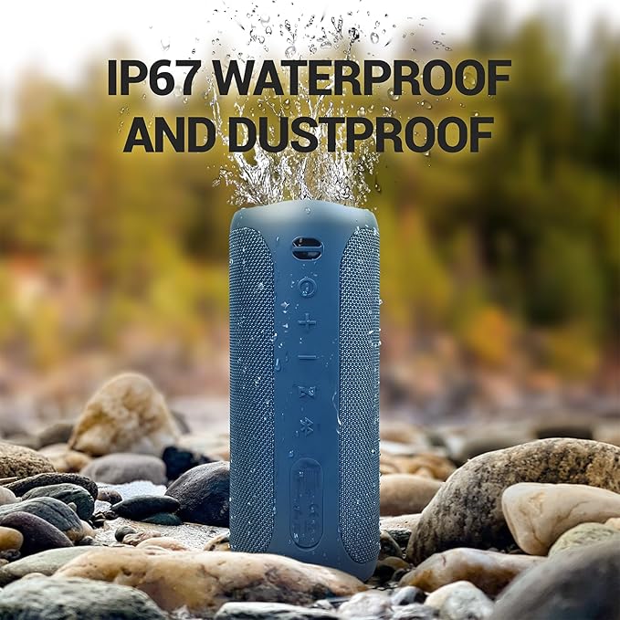 SOWO Waterproof Speaker Bluetooth Wireless- Portable Speaker Loud with Built-in Subwoofer and Tweeter, Extra Bass, Stereo Sound, IP67, Colorful Lights for Party, Outdoor, Camping - Blue