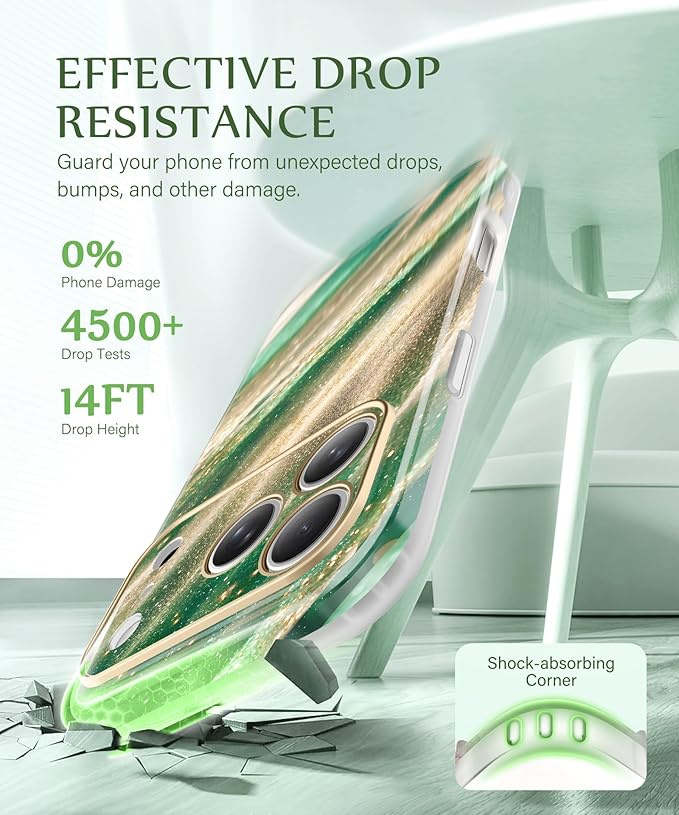 GVIEWIN for iPhone 17 Pro Case Compatible with MagSafe, [Full Camera Protection][Military-Grade Protection] Shockproof Protective Slim Magnetic Marble Phone Case for 17 Pro 6.3", Mesmerizing/Green