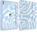 Case for iPad Pro 11 Inch (M5 2025 M4 2024) – [Built-in Pencil Holder], Shockproof & Stylish, Clear Hard Back + Soft TPU Edge, Magnetic Trifold Stand, Auto Wake/Sleep, Blue Wave