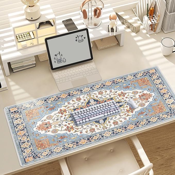 Baziabbo Cute Desk Mat,XXL Extended Large Mouse Pad,Gaming Mousepad with Stitched Edge,Non-Slip Rubber Base Keyboard Desk Pad for Home Office Study Game (Blue)