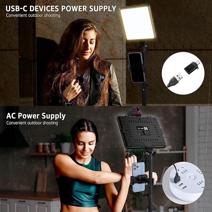 NiceVeedi 1-Pack Photography Lighting Kit, 2800-6500K Bi-Color LED Video Light Kit, Dimmable Studio Light with Tripod Stand & Phone Holder, Light for Video Recording, Game Streaming, YouTube