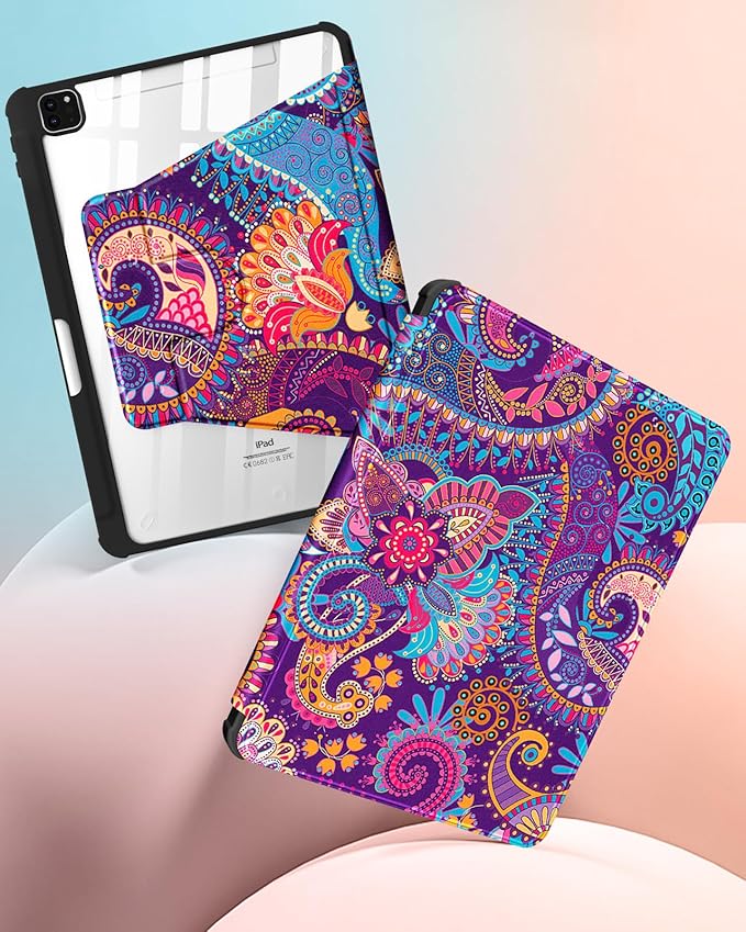 Uppuppy for iPad Pro 12.9 Case Folio Cover with Pencil Holder Women Cute Girls Girly Aesthetic Pretty Kawaii Unique Colorful Rotating Stand for Apple iPad Pro 12.9 Inch Cases 2022/2021/2020/2018
