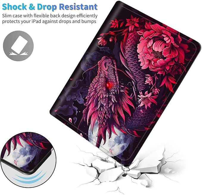 for Amazon Kindle Fire 7 (9th/7th/5th Generation, 2019/2017/2015 Release) 7" Tablet Case, Slim Kickstand Stand Leather Smart Cover with Auto Wake/Sleep, Pink Flower Dragon