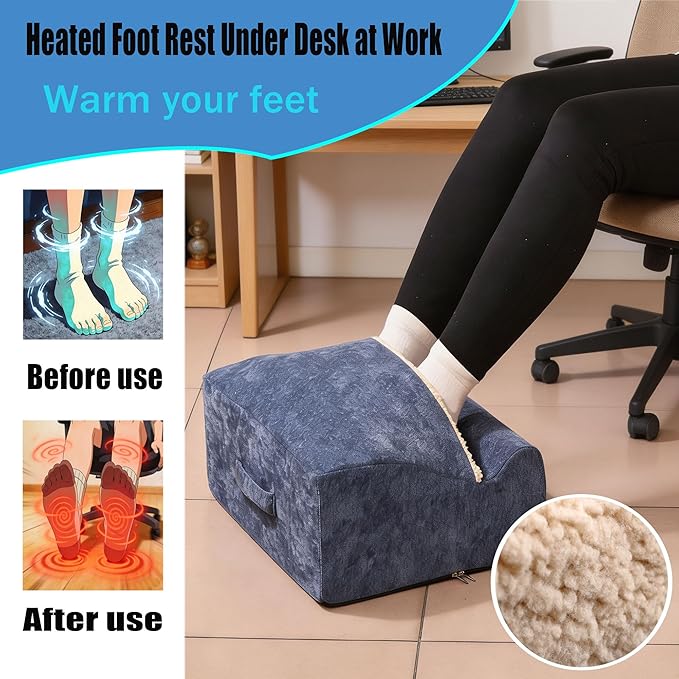 Foot Rest for Under Desk at Work, Office Footrest with Warm Feet Pocket,Ergonomic Under Desk Footrest with Washable Cover, Stool for Office Chair & Back &Pain Relief, (Blue+)