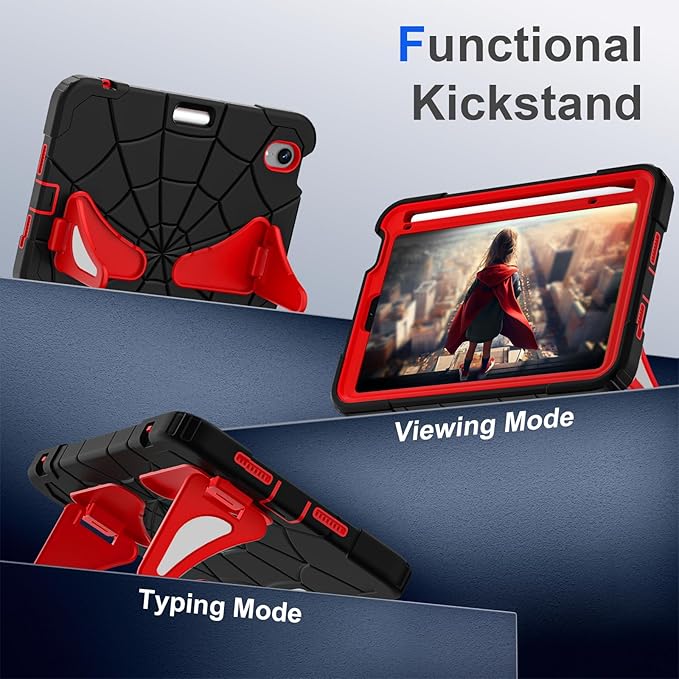 AKABEILA Compatible with Apple iPad mini 6 2021/iPad mini 7 2024 Tablet Case，Lightweight Shockproof Rugged Protective Cover with Kickstand for Kids Children Boys Babies Black Red