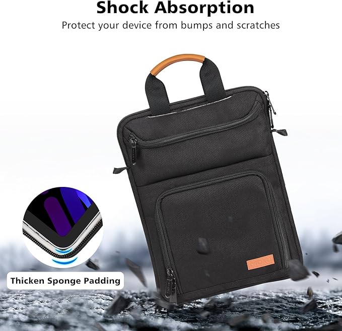 MoKo 10-13 Inch Tablet Sleeve Carrying Bag Fits New 13" iPad Pro M5 & Air M3 2025, i-Pad Pro 12.9/11, 11" iPad A16/Air M3,Galaxy Tab S9/S8 Plus 12.4, with Shoulder Strap, Handle and Pockets, Black