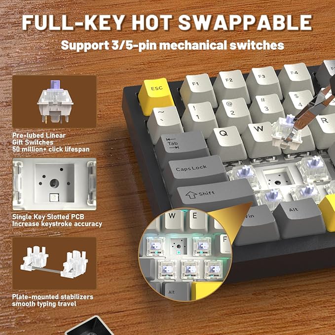 A.JAZZ Attack Shark X820Ultra 75% Wireless Mechanical Gaming Keyboard and Coiled Cable Hot Swappable 2.4GHz/Bluetooth/Wired Keyboard with Screen & Knob RGB Backlit Gasket Mount Gift Switch-Starblack