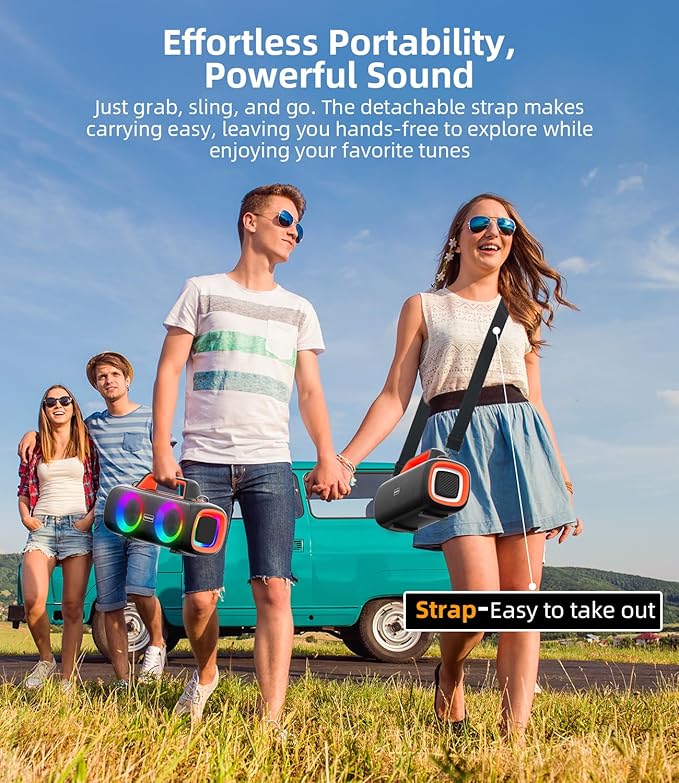 Portable Bluetooth Speaker 140W, Loud Wireless Speaker with 2 Subwoofers & Bass Boost, IP65 Waterproof Outdoor, 12000mAh Battery 24H Playtime, RGB Lights, TF/AUX/Mic Input for Home, Party, Outdoor