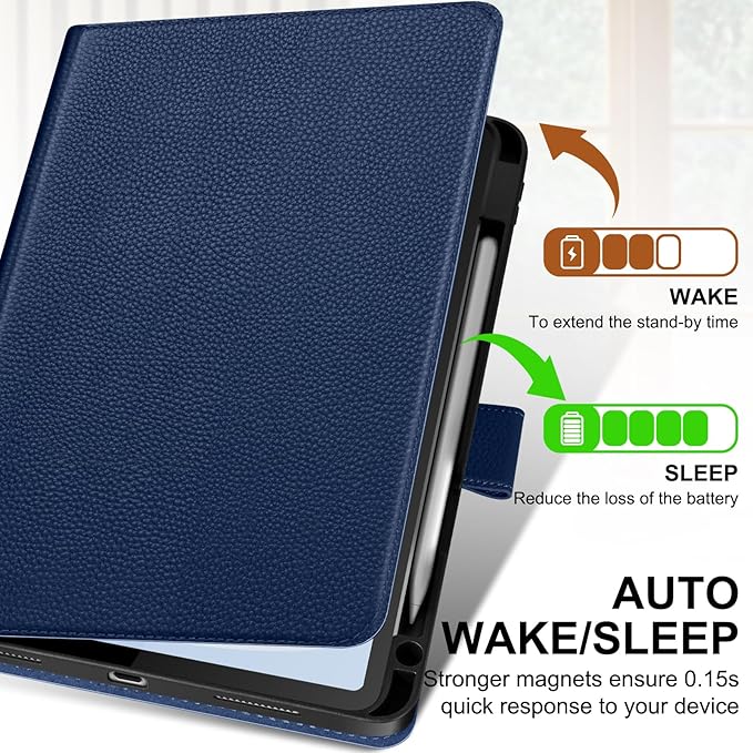 Genuine Leather Case for iPad 11th Gen 11" (2025/A16) & 10th Gen 10.9" (2022) | Slim Protective Cover with Adjustable Stand, Magnetic Closure, Auto Wake/Sleep, Premium Leather | Blue