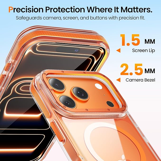 for iPhone 17 Pro Max case [10Ft Military-Grade Protection] Compatible with fit MagSafe Shockproof Slim Thin Cover case for iPhone 17 Pro Max 6.9 inch, Orange Clear
