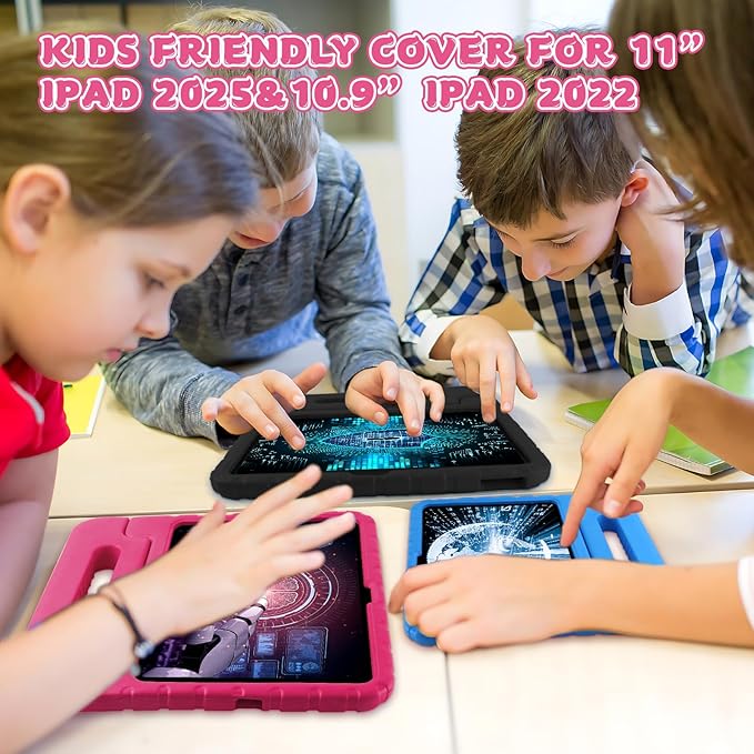 Case for iPad 11th A16/10th Generation with Pencil Holder & Handle Stand, Super Protection Kids Proof Cute EVA Cover for 11"/10.9" iPad 2025 & 2022 - Rose Red