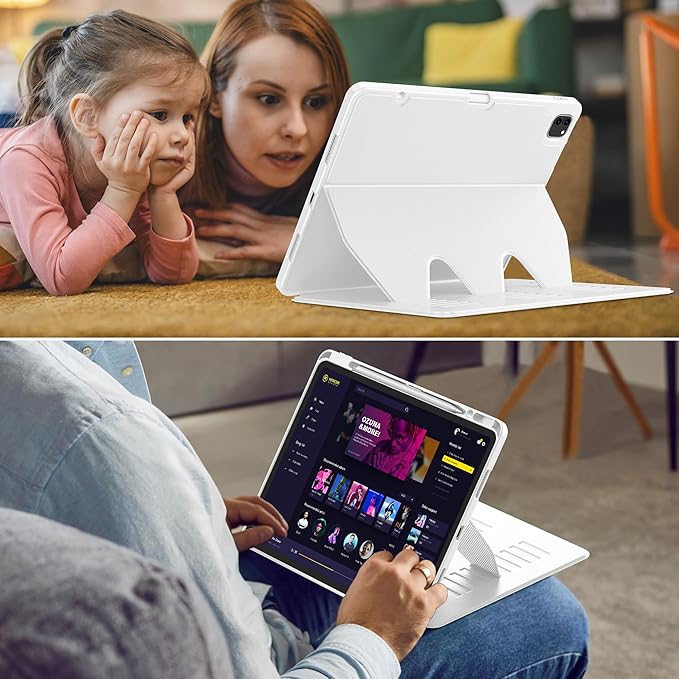 VIKESI Case for iPad Pro 12.9 6th / 5th / 4th / 3rd Generation Case 2022/2021/2020/2018,Multiple Angles Magnetic Stand Cover,Shockproof Soft Back,Pencil Holder,and Auto Sleep/Wake,White