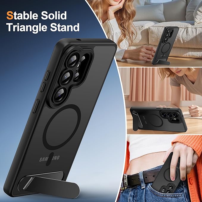 Magnetic for Samsung Galaxy S26 Ultra Case, [Compatible with MagSafe][Full Camera Protection][Built-in Invisible Kickstand] Translucent Matte Phone Case for S26 Ultra 6.9" - Black