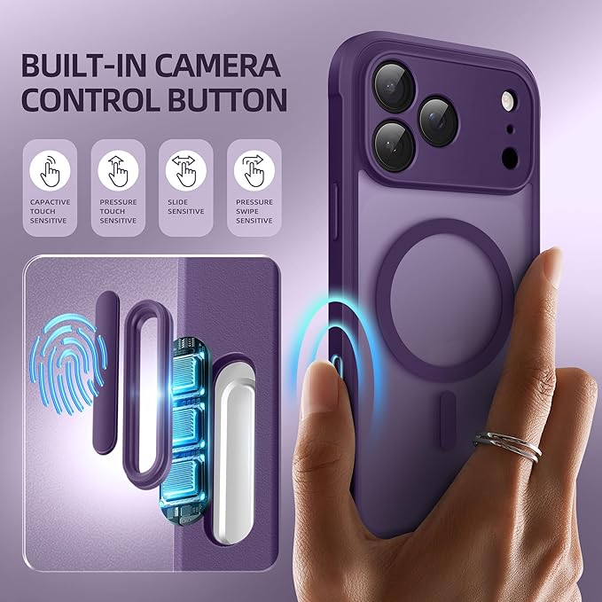 BERFY for iPhone 17 Pro Max Case, Compatible with MagSafe, Built-in Glass Screen Protector, Camera Protection, Shockproof Full Body Phone case 6.9", Translucent Dark Violet