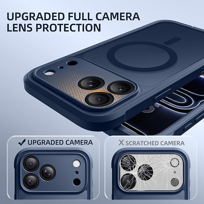 BERFY for iPhone 17 Pro Case, Compatible with MagSafe, Built-in Glass Screen Protector, Camera Protection, Shockproof Full Body Phone case 6.3", Translucent Deep Blue