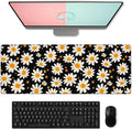 Charming Daisy Gaming Mouse Pad, Large White Floral Desk Mat for Laptop Keyboard Computer, Non-Slip Rubber Base Desktop Extended Mousepad for Office Home Accessories 31.5"×11.8"