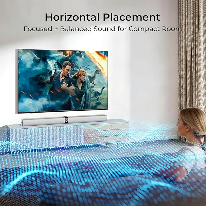 Sound Bar for Smart TV, 80W Soundbar with Bluetooth/ARC/Opt/AUX Connect, Auto Volume Boost, 3 Equalizer Modes, 2 in 1 Detachable Soundbar for TV/PC/Gaming/Projectors