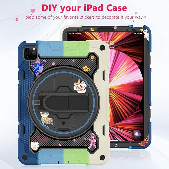 for iPad Pro 11 Case 4th 3rd 2nd 1st Gen (2022 2021 2020 2018) & iPad Air 5th 4th Generation 10.9 inch Case with HD Screen Protector, 360 Rotating Kickstand/Hand Strap, Shoulder Strap