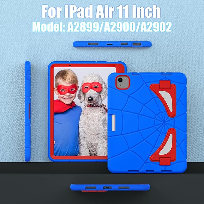 AKABEILA Compatible with Apple iPad Air 11(2026) M4/iPad Air 11(2024)/iPad Air 11(2025) M3 11 inch Tablet Case，Lightweight Protective Cover with Kickstand for Kids Children Boys Babies Blue Red