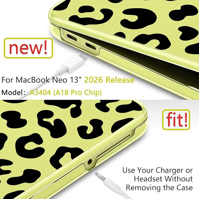DONGKE for MacBook Neo 13 inch Case 2026 (Model A3404), Artistic Leopard Pattern Ultra Slim Frosted Matte Hard Shell, Anti-Scratch & Fingerprint Resistant Cover, Leopard Citrus