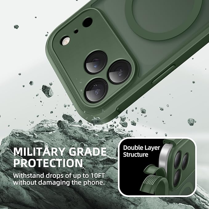 BERFY for iPhone 17 Pro Max Case, Compatible with MagSafe, Built-in Glass Screen Protector, Camera Protection, Shockproof Full Body Phone case 6.9", Translucent Deep Green
