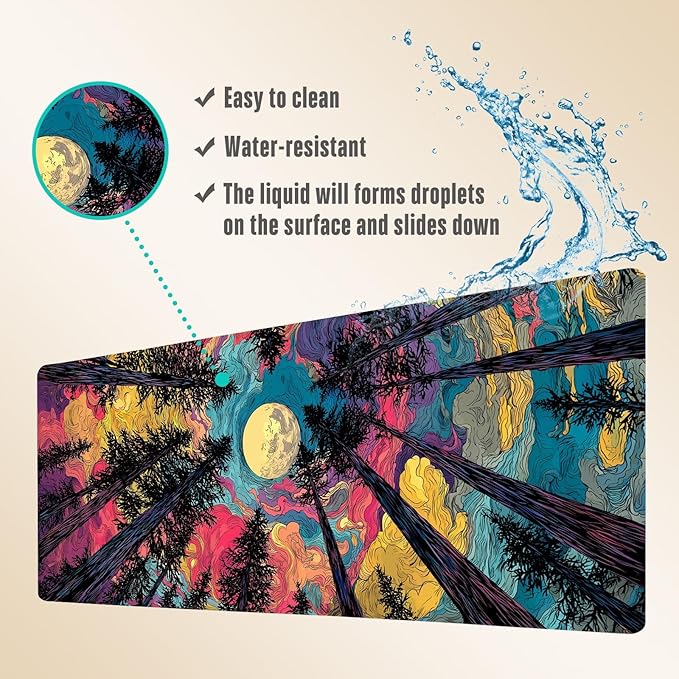 Extended Gaming Mouse Pad, Large Mouse Mat 3 mm Nature Rubber Base Mousepad with Stitched Edges, Non-Slip Desk Mat for Office Home Great Gift 31.5x11.8 Inch (Starry Forest 1)