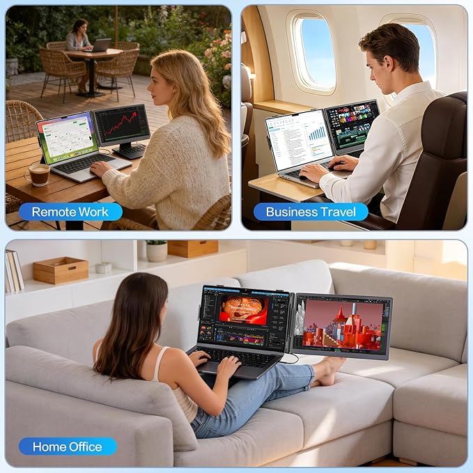 Laptop Screen Extender, 14” FHD 1080P Portable Monitor for Laptop with 100% sRGB, Dual Screen Extender for Laptop 13–17.3”, Plug & Play External Monitor, Business Travel & Home Office