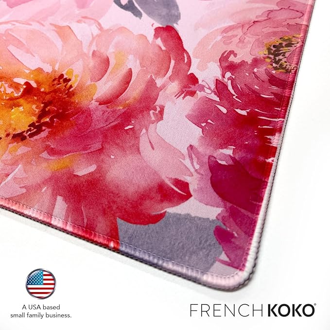 French KOKO Large Mouse Pad Desk Mat 15" x 30" – Extended Floral Desk Protector for Keyboard & Mouse – Non-Slip Waterproof Cute Office Pad Aesthetic Workstation Mat
