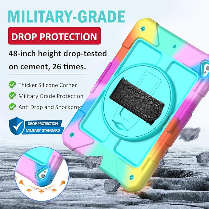 BMOUO Case for iPad 6th/5th Generation Case (9.7 inch, 2018/2017), 360°Rotating Stand, Hand/Shoulder Strap Shockproof iPad 9.7” Case for iPad Air 2, Turquoise