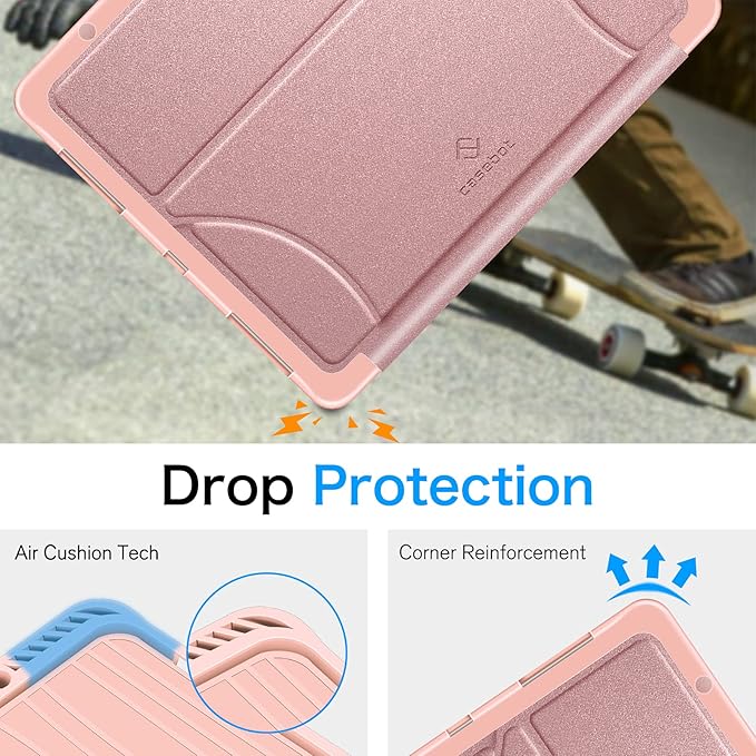 CaseBot Magnetic Case for iPad Pro 12.9-inch 6th Generation 2022, Multiple Angle Shockproof Rugged Stand Case, Soft TPU Back Cover w/Pencil Holder, Also Fit iPad Pro 12.9" 5th/4th/3rd Gen, Rose Gold