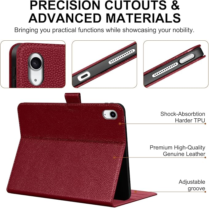 Genuine Leather Case for iPad 11th Gen 11" (2025/A16) & 10th Gen 10.9" (2022) | Slim Protective Cover with Adjustable Stand, Magnetic Closure, Auto Wake/Sleep, Premium Leather | Wine Red