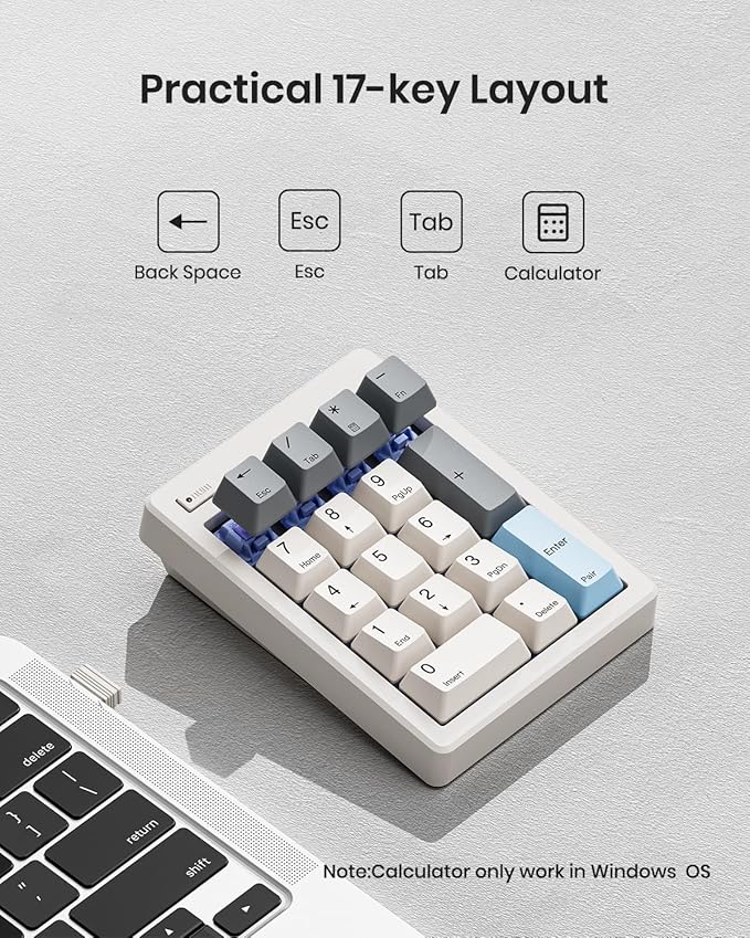 Kisnt FD17 Wireless Mechanical Number Pad, Bluetooth 5.0& 2.4G Dual Mode Numeric Keypad, 17 Keys Hot Swappable Numpad with PBT Keycaps for Laptop/PC/TKL Keyboards(Beige, Linear Switch)