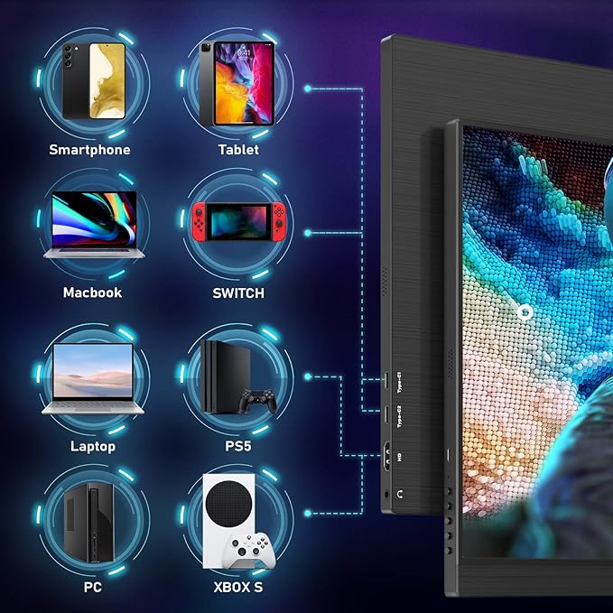 HONGO 2K 120Hz Portable Gaming Monitor, 16" 2560x1600 QHD 16:10 Portable Monitor for Laptop with VESA & Cover, HDR External Second Screen for PC Phone Switch