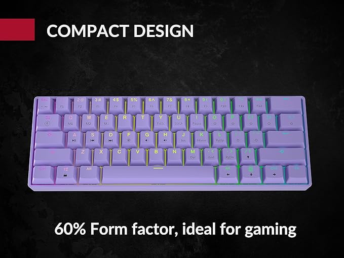 GK61 Mechanical Gaming Keyboard - 61 Keys Multi Color RGB Illuminated LED Backlit Wired Programmable for PC/Mac Gamer (Gateron Optical Brown, Lavender)